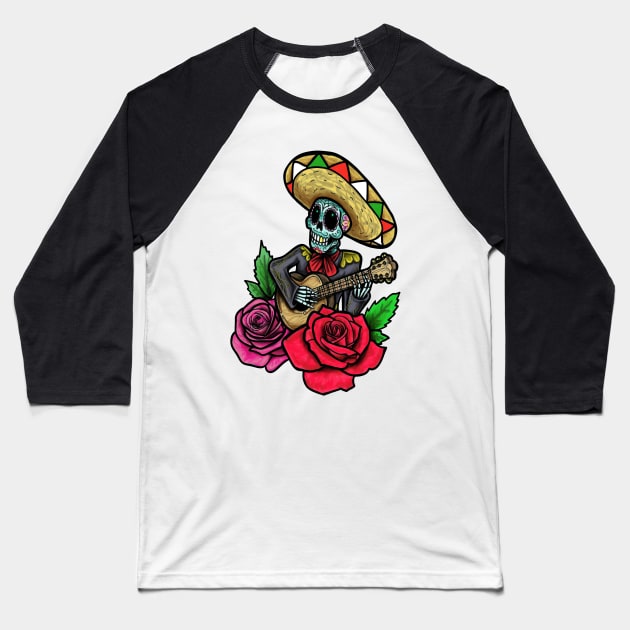 Day of the dead mariachi Baseball T-Shirt by Squatchyink